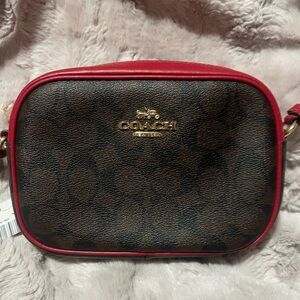 NWT Coach Mini Jamie Camera Bag Signature Canvas Brown 1941 Red